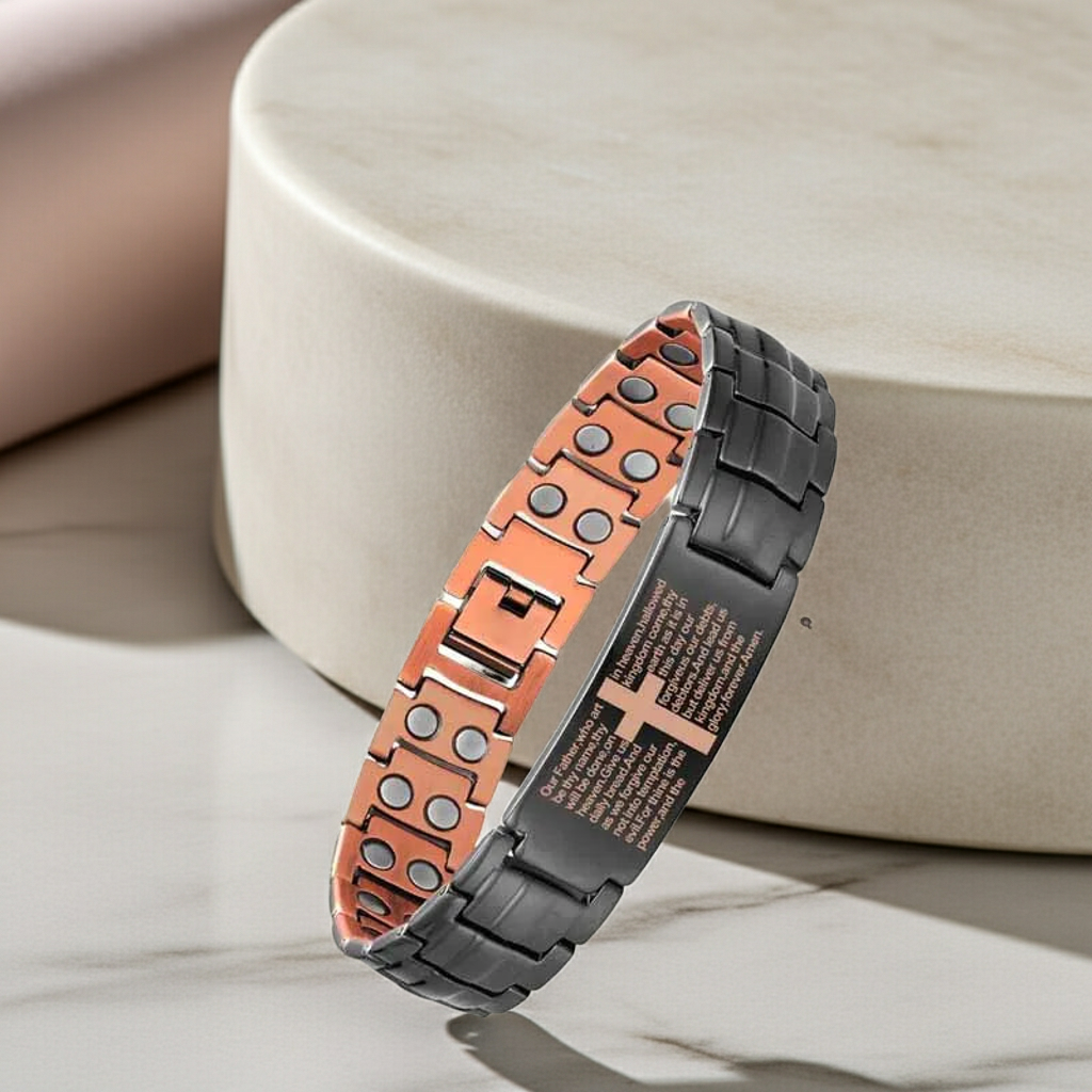 Copper Cross Magnetic Bracelet for Men – Adjustable Black Copper Jewelry