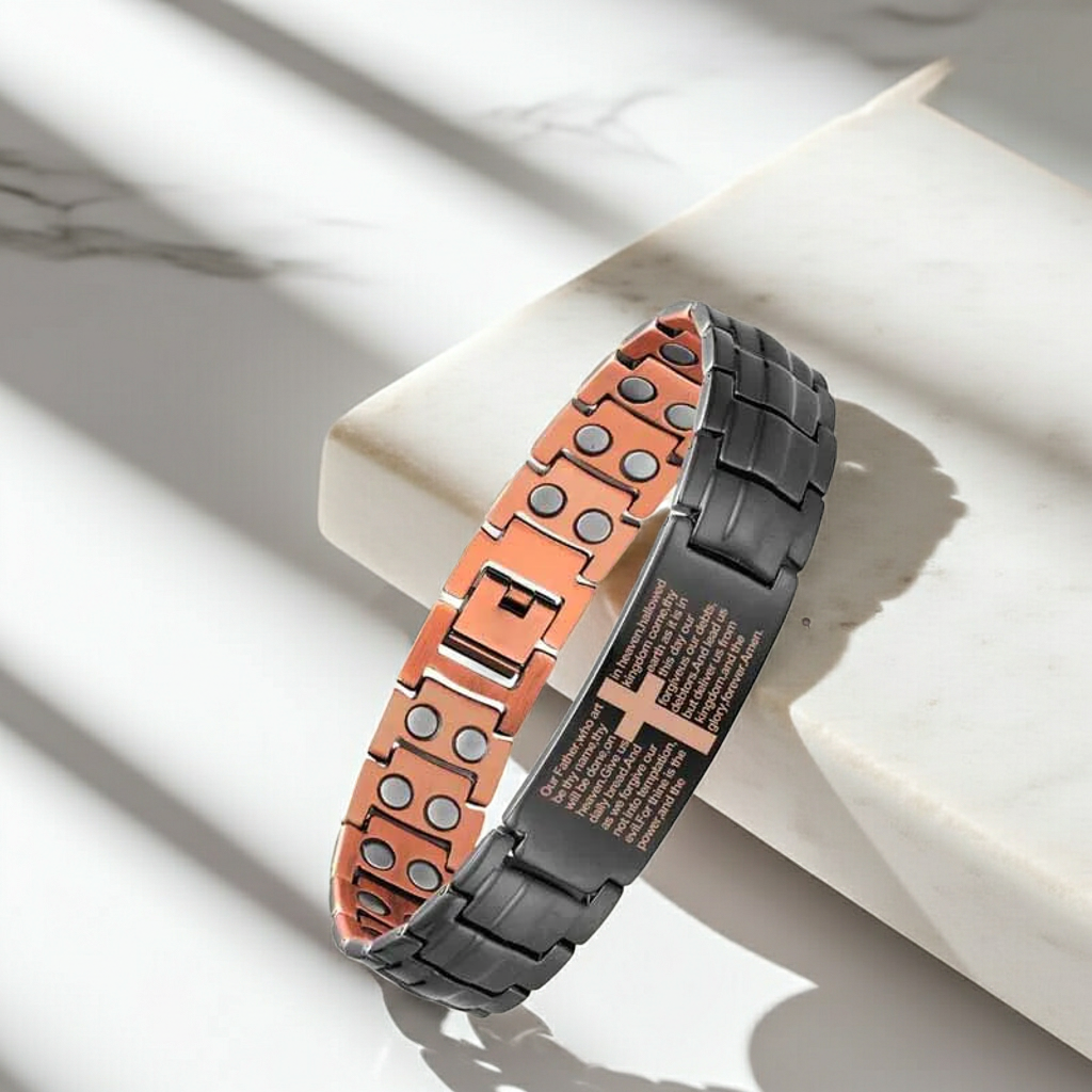 Copper Cross Magnetic Bracelet for Men – Adjustable Black Copper Jewelry