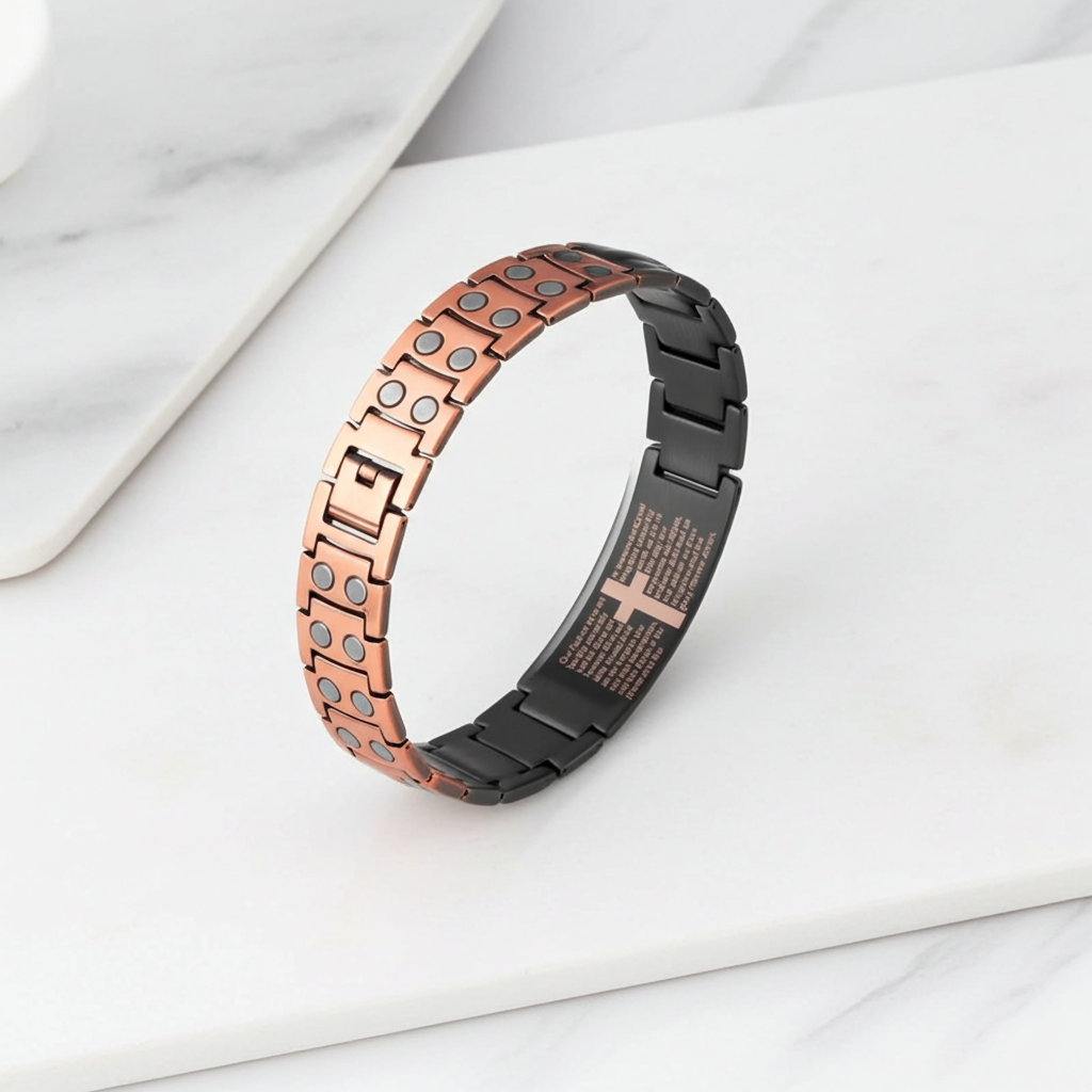 Copper Cross Magnetic Bracelet for Men – Adjustable Black Copper Jewelry