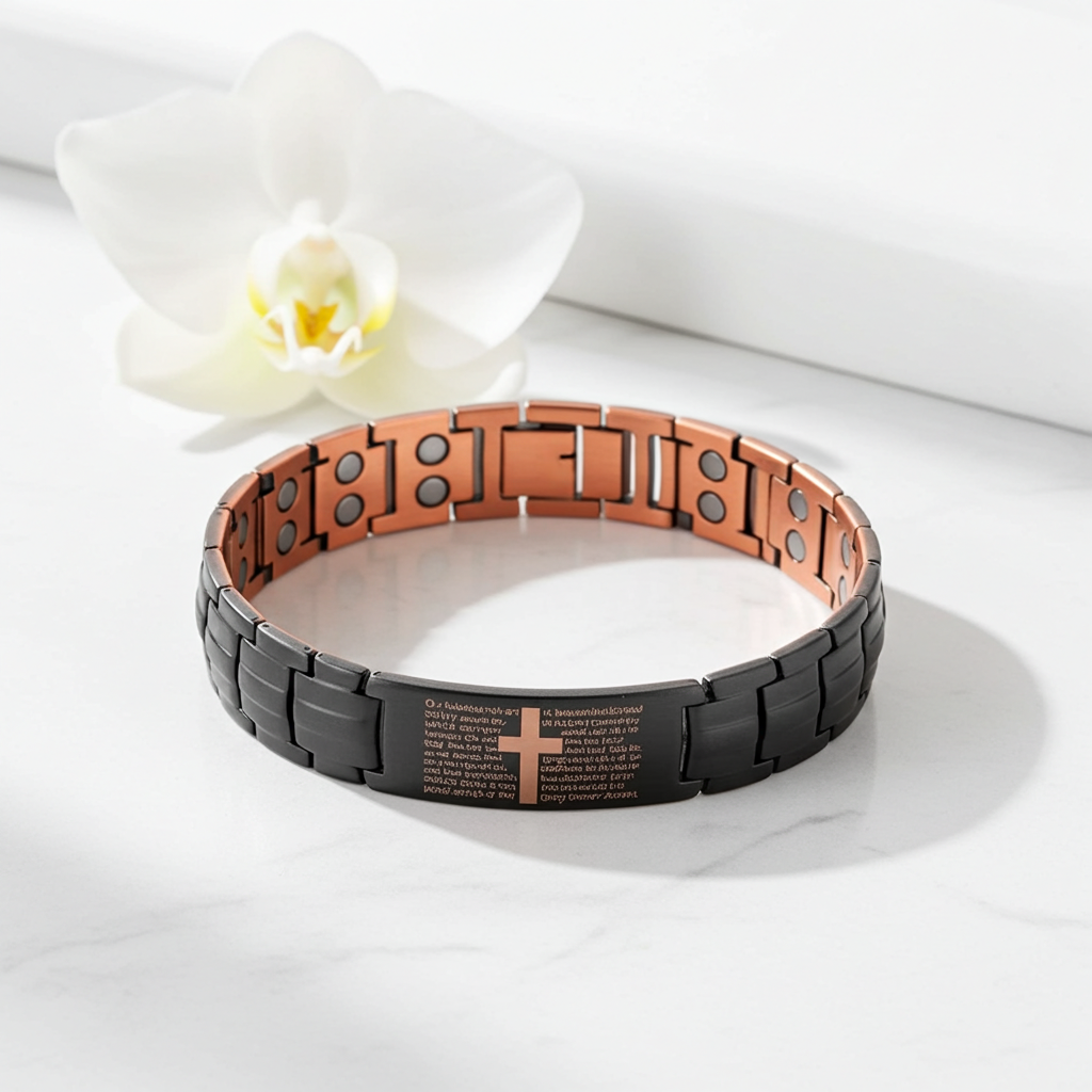 Copper Cross Magnetic Bracelet for Men – Adjustable Black Copper Jewelry