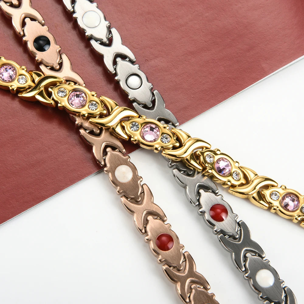 Rose Gold Stainless Steel Magnetic Bracelet for Women Men – Germanium Hematite Jewelry