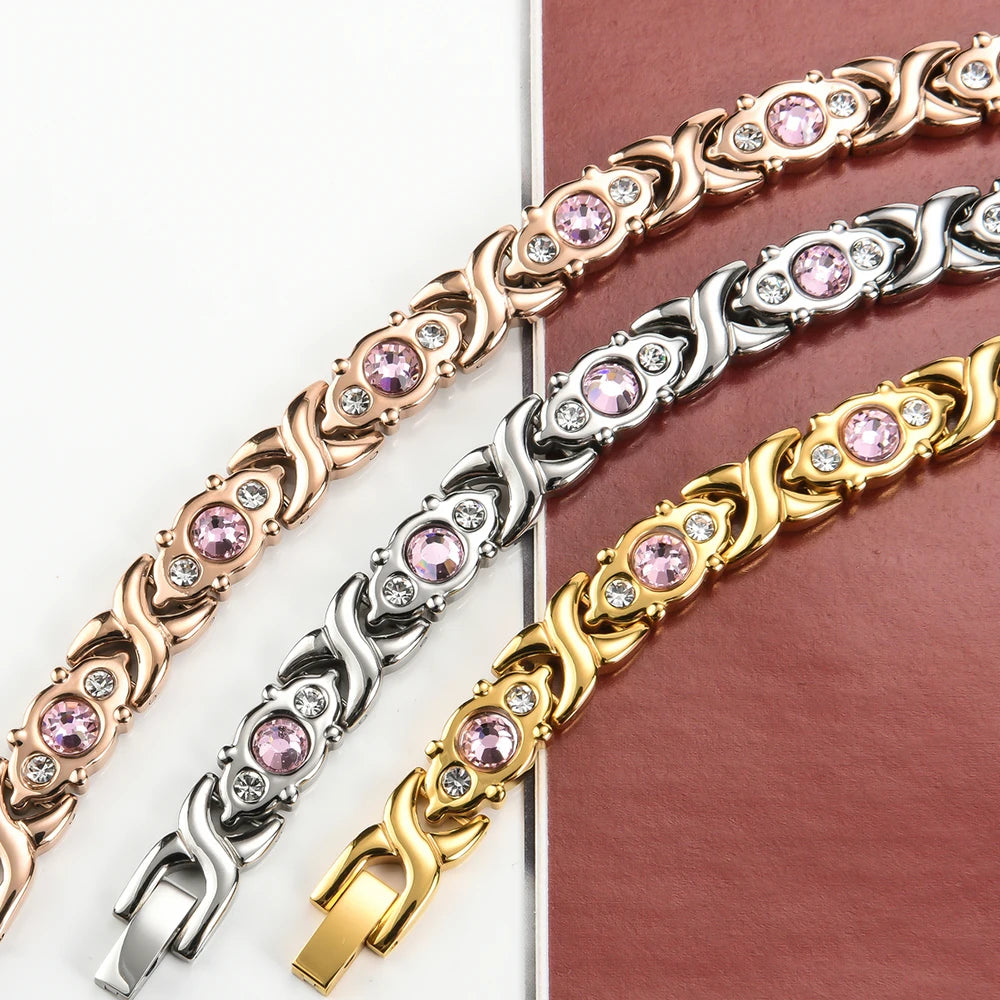 Rose Gold Stainless Steel Magnetic Bracelet for Women Men – Germanium Hematite Jewelry