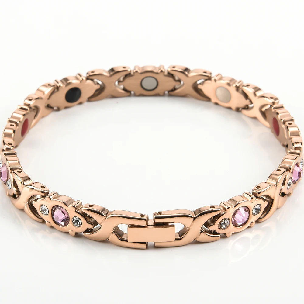 Health Magnetic Bracelet For Women Man Rose Gold Color Stainless Steel Energy Germanium Hematite Hand Bracelets Ladies Jewelry