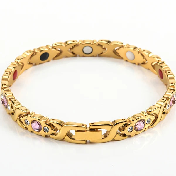 Health Magnetic Bracelet For Women Man Rose Gold Color Stainless Steel Energy Germanium Hematite Hand Bracelets Ladies Jewelry