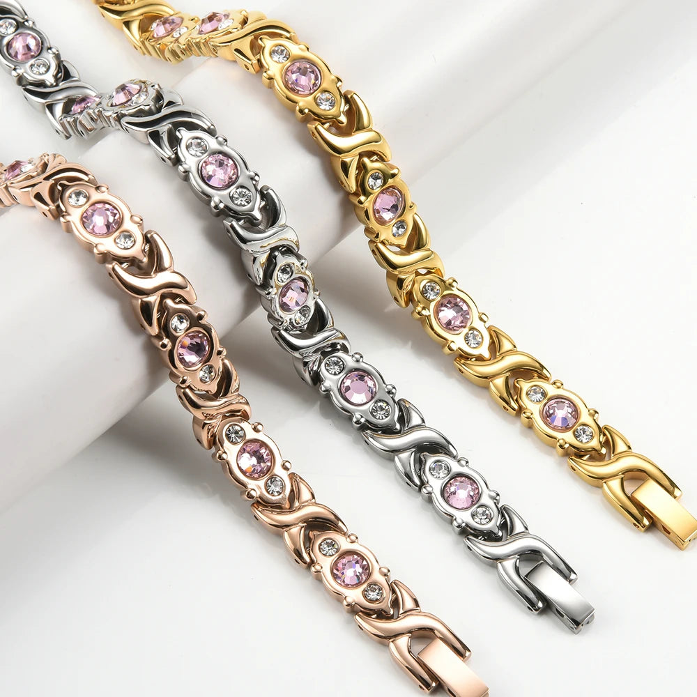 Health Magnetic Bracelet For Women Man Rose Gold Color Stainless Steel Energy Germanium Hematite Hand Bracelets Ladies Jewelry