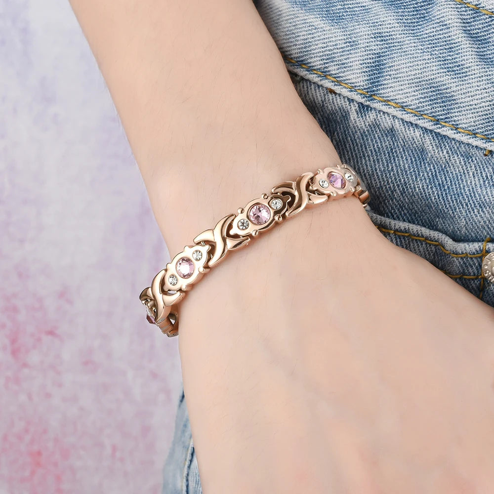 Health Magnetic Bracelet For Women Man Rose Gold Color Stainless Steel Energy Germanium Hematite Hand Bracelets Ladies Jewelry