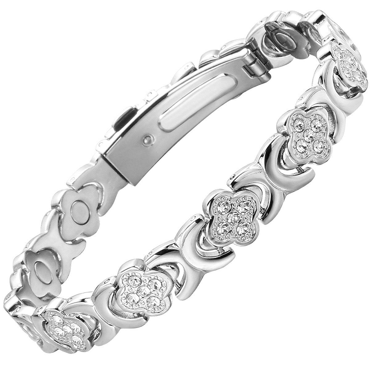 Four-Leaf Clover Diamond-Inlaid Magnetic Therapy Bracelet | Rose Gold & Copper | Bestseller