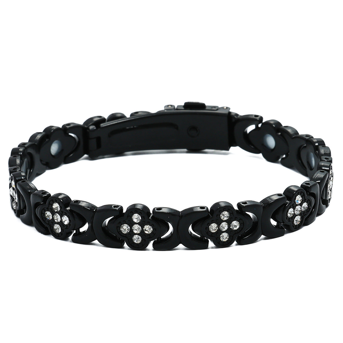 European & American Trendy Clover Magnetic Bracelet for Women – Lightweight Alloy with Rhinestones