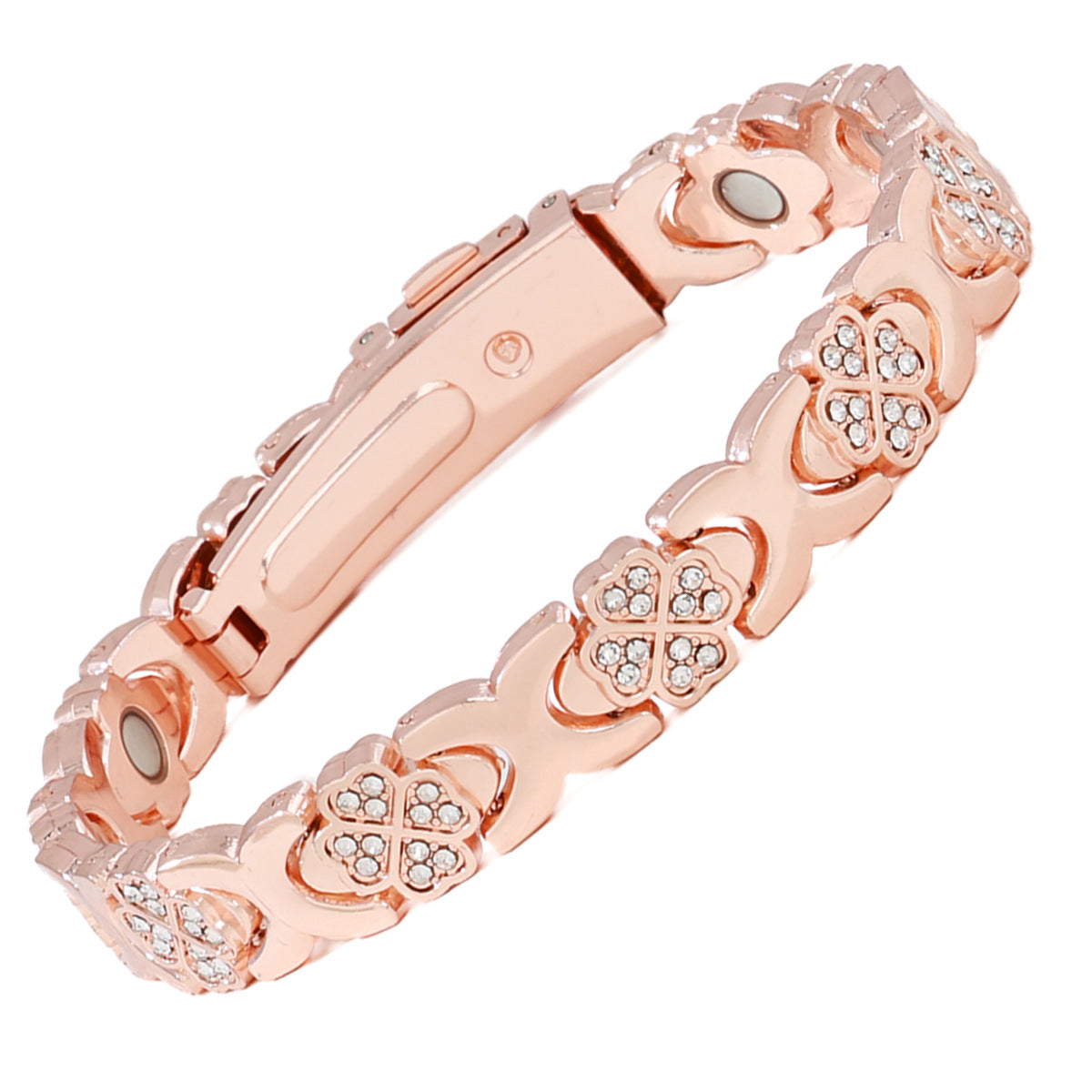 European & American Trendy Clover Magnetic Bracelet for Women – Lightweight Alloy with Rhinestones