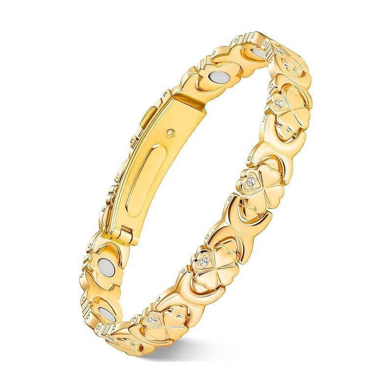 Magnetic Therapy Bracelet for Women | Vintage Rose & Clover Design, 18K Rose Gold Plated