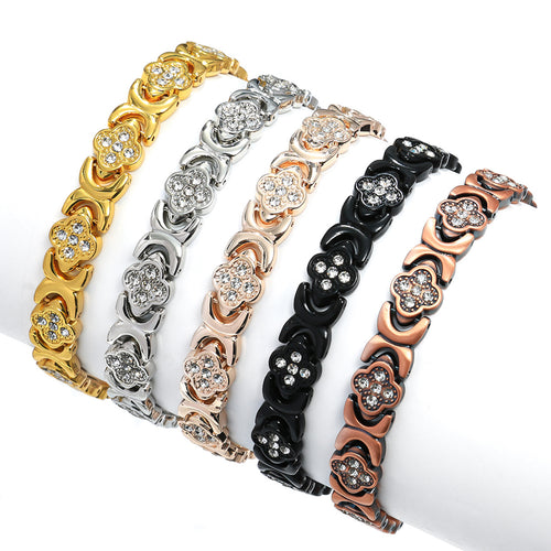 Clover Magnetic Bracelet for Women – Lightweight Alloy with Rhinestones