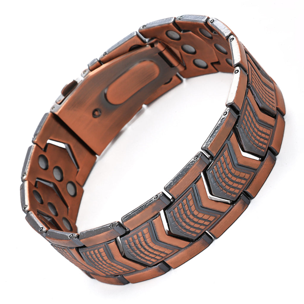 Antique Copper Shield Link Bracelet | Vintage Magnetic Clasp | Men's Retro Wristband