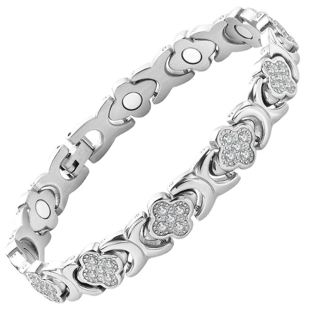 Four-Leaf Clover Diamond-Inlaid Magnetic Bracelet – Rose Gold Copper Jewelry