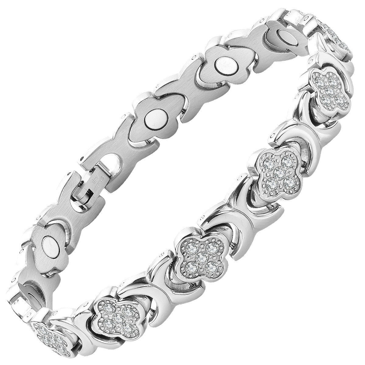 Four-Leaf Clover Diamond-Inlaid Magnetic Therapy Bracelet | Rose Gold & Copper | Bestseller