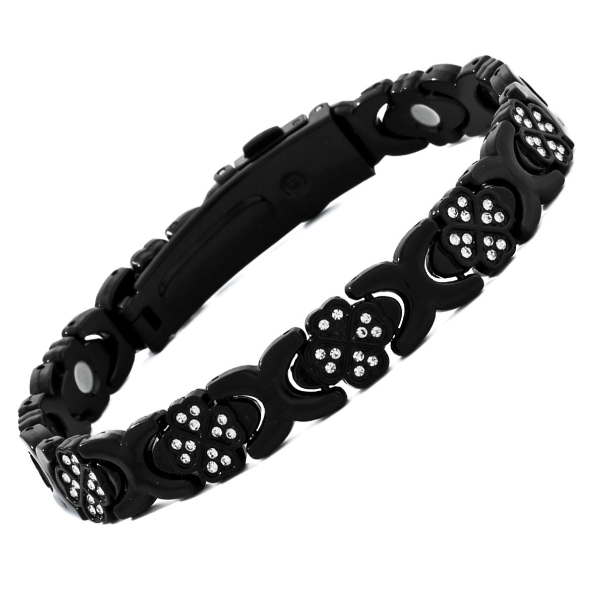 European & American Trendy Clover Magnetic Bracelet for Women – Lightweight Alloy with Rhinestones