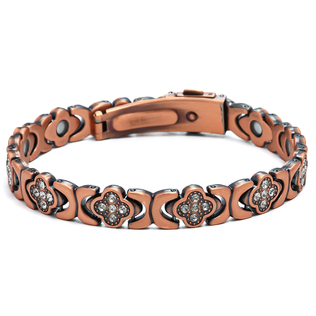 European & American Trendy Clover Magnetic Bracelet for Women – Lightweight Alloy with Rhinestones