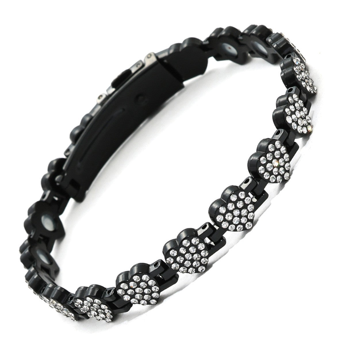 Clover Magnetic Bracelet for Women – Lightweight Alloy with Rhinestones
