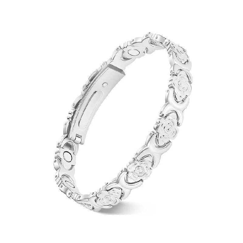 Magnetic Therapy Bracelet for Women | Vintage Rose & Clover Design, 18K Rose Gold Plated