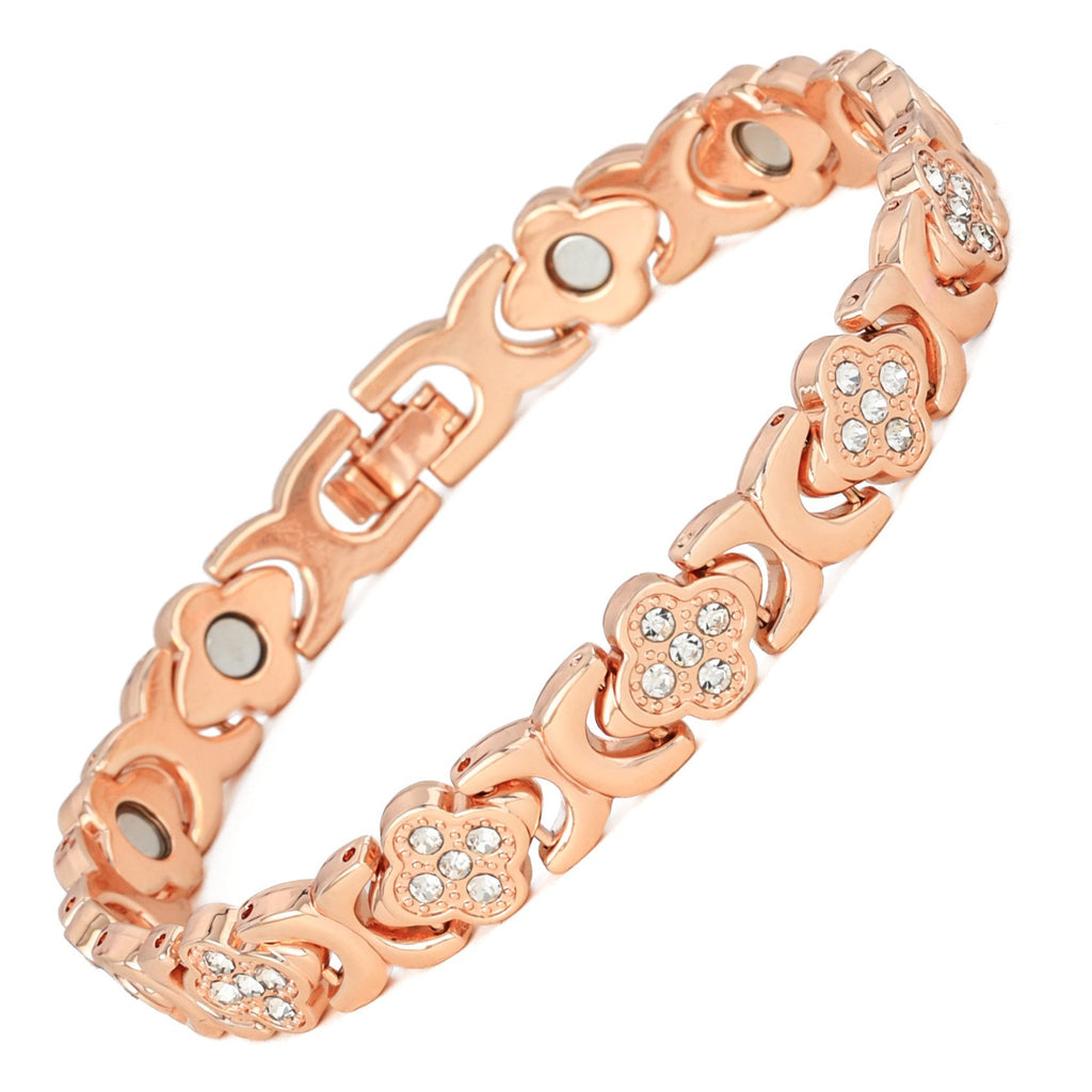Clover Magnetic Bracelet for Women – Lightweight Alloy with Rhinestones