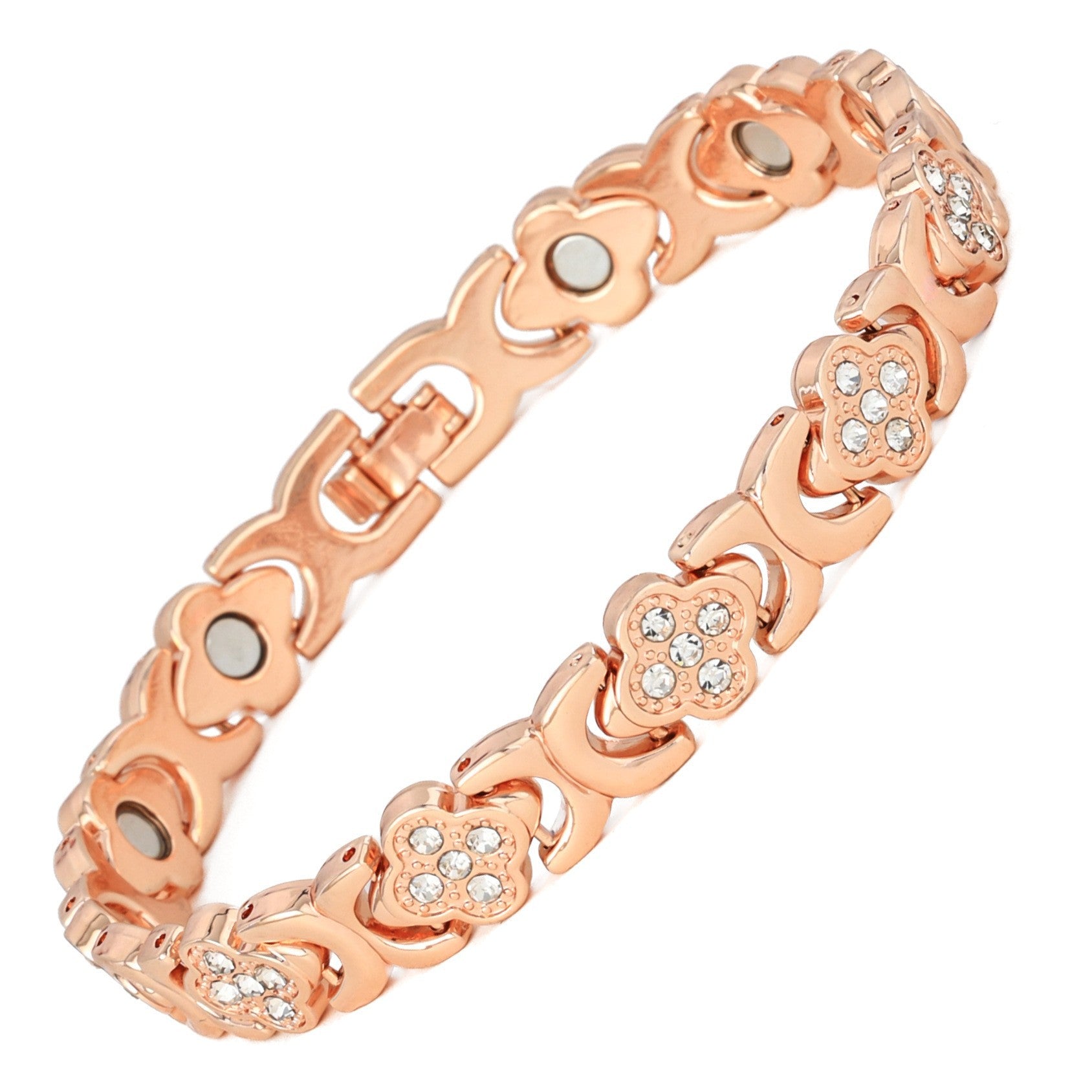 European & American Trendy Clover Magnetic Bracelet for Women – Lightweight Alloy with Rhinestones