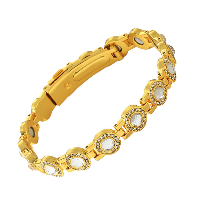 Clover Magnetic Bracelet for Women – Lightweight Alloy with Rhinestones