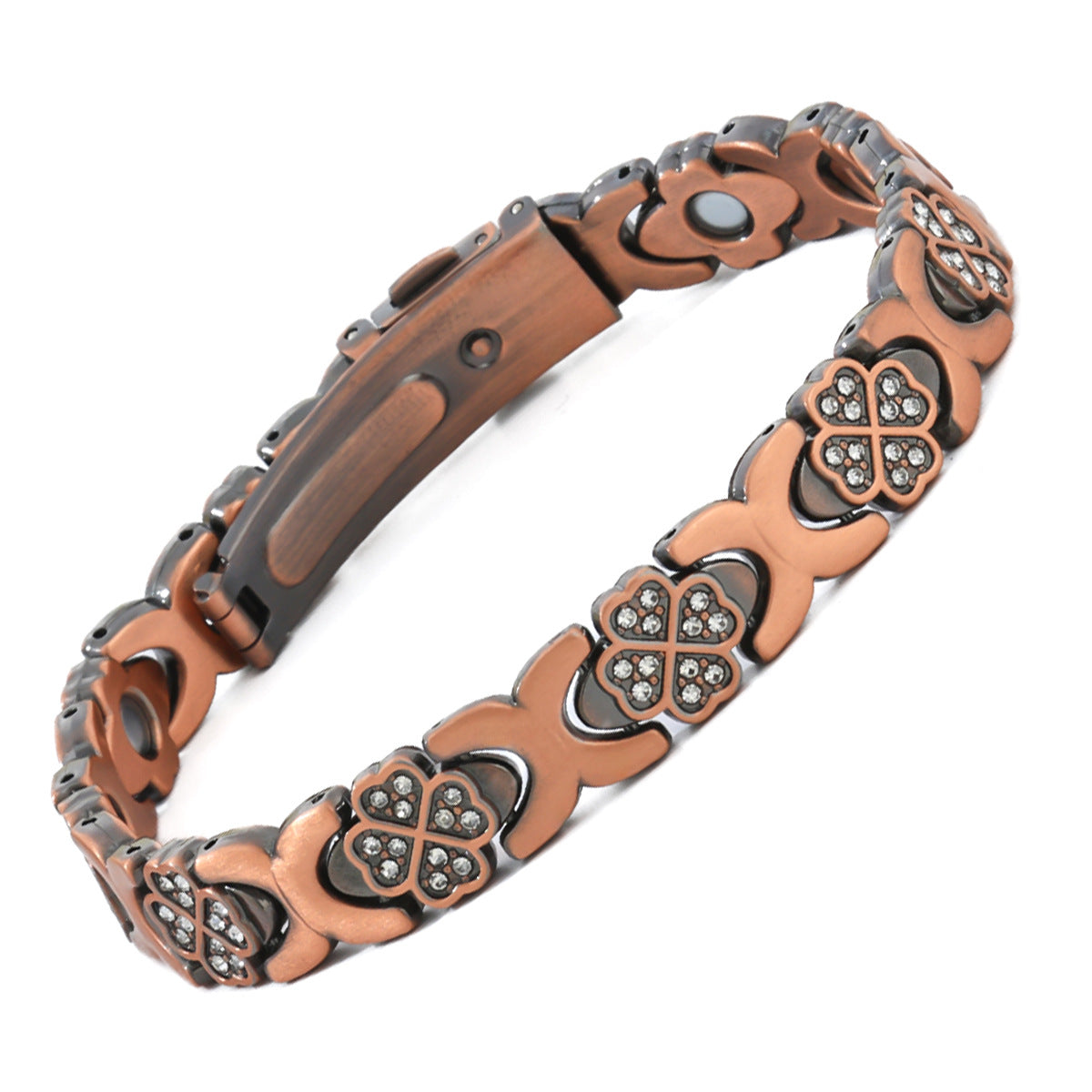 European & American Trendy Clover Magnetic Bracelet for Women – Lightweight Alloy with Rhinestones