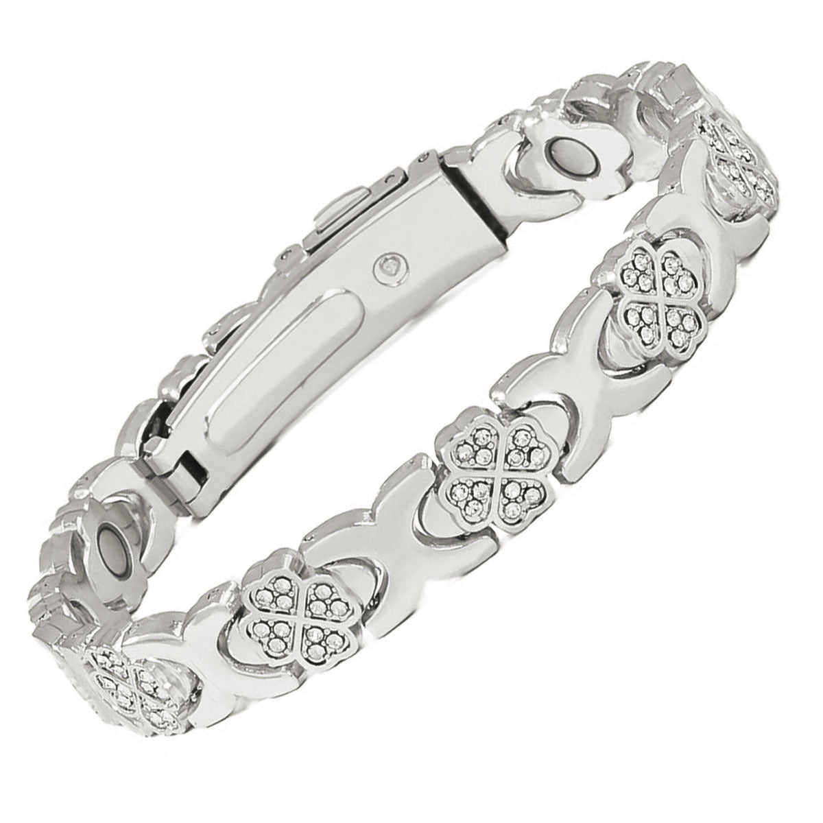 European & American Trendy Clover Magnetic Bracelet for Women – Lightweight Alloy with Rhinestones