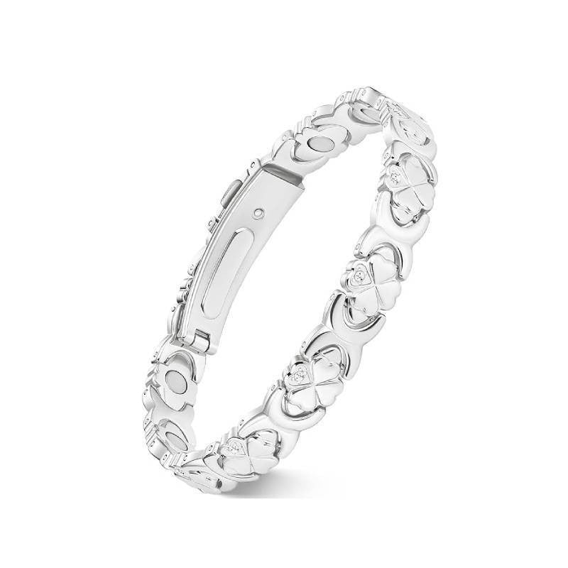 Magnetic Therapy Bracelet for Women | Vintage Rose & Clover Design, 18K Rose Gold Plated