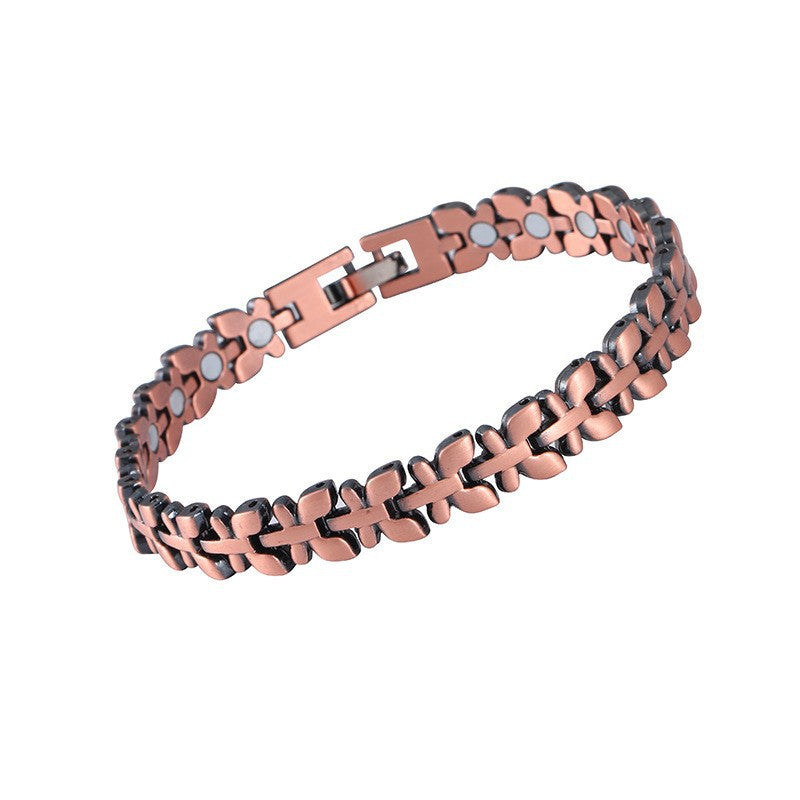 European & American Trendy Clover Magnetic Bracelet for Women – Lightweight Alloy with Rhinestones