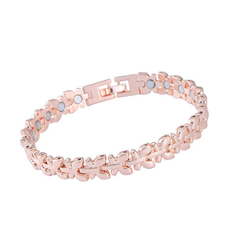 Clover Magnetic Bracelet for Women – Lightweight Alloy with Rhinestones