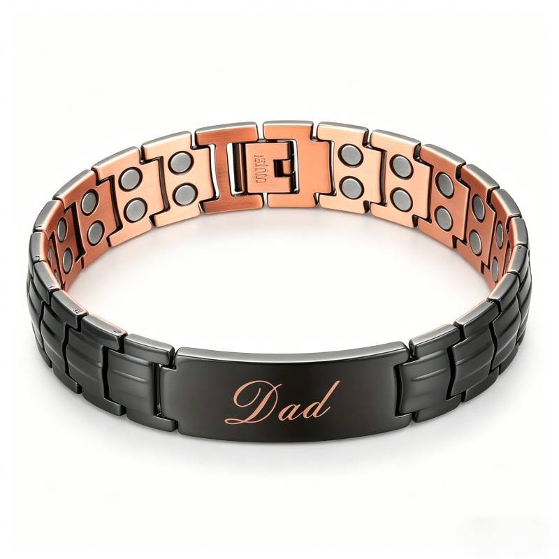 Copper Magnetic Therapy Bracelet | Laser Engraved Lord's Prayer Cross | Christian Gift