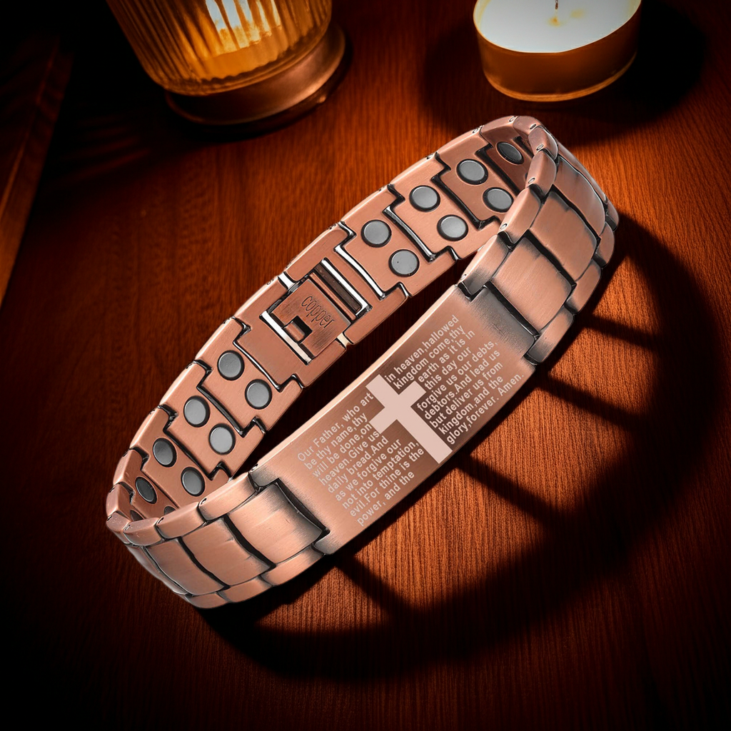 Lord's Prayer Copper Magnetic Bracelet – Laser Engraved Christian Jewelry Gift