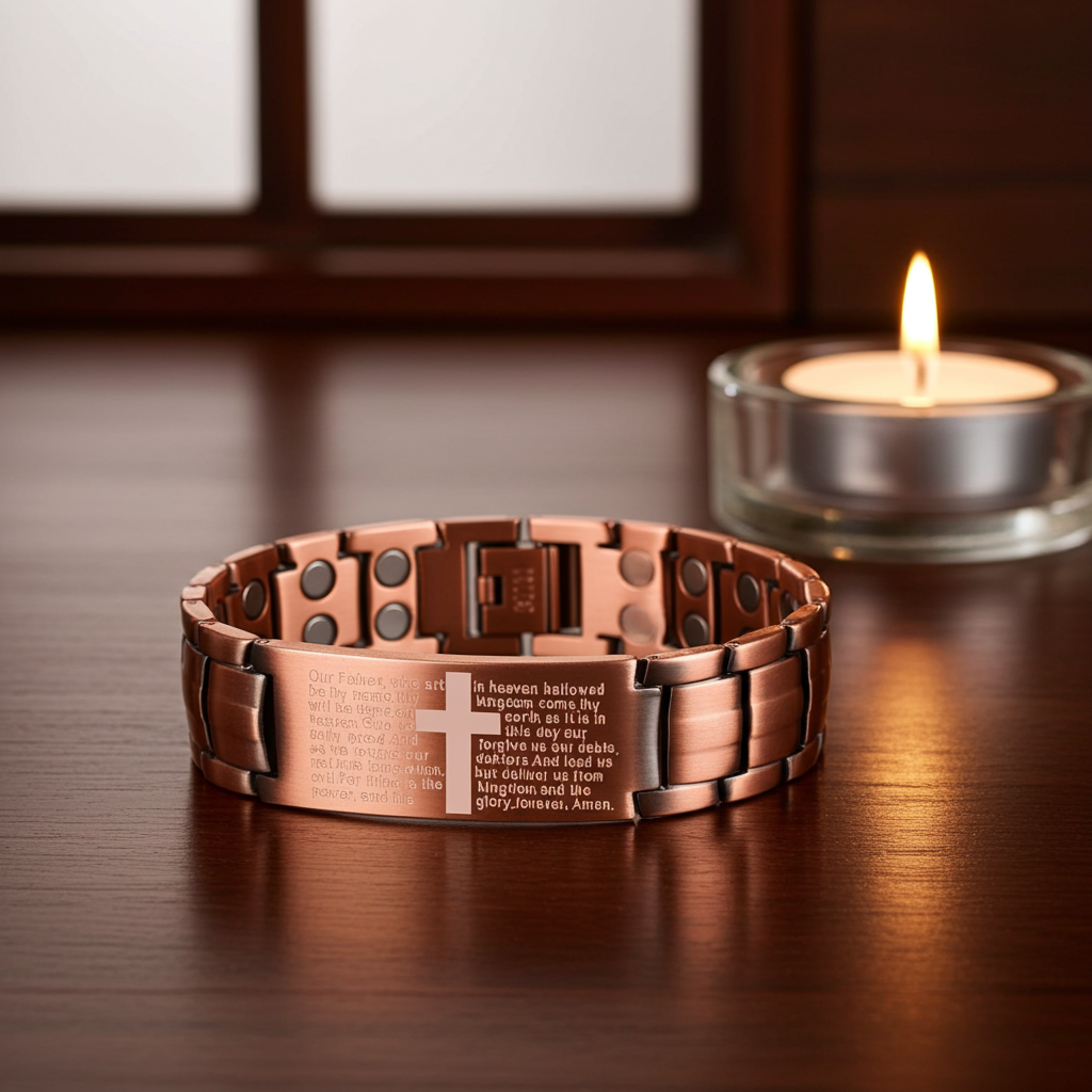 Lord's Prayer Copper Magnetic Bracelet – Laser Engraved Christian Jewelry Gift
