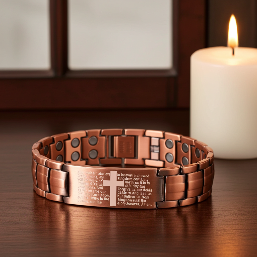 Lord's Prayer Copper Magnetic Bracelet – Laser Engraved Christian Jewelry Gift