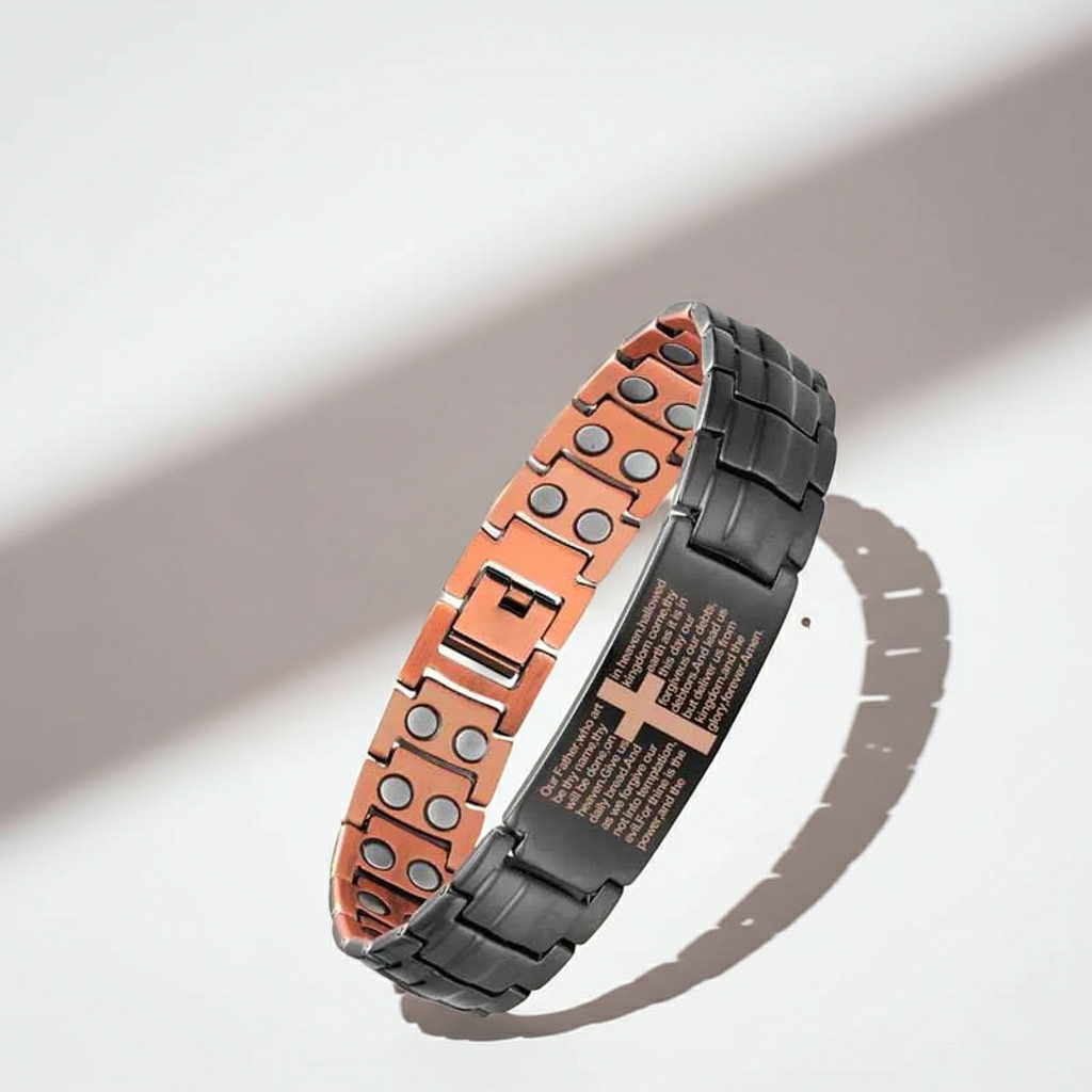 Copper Cross Magnetic Bracelet for Men – Adjustable Black Copper Jewelry