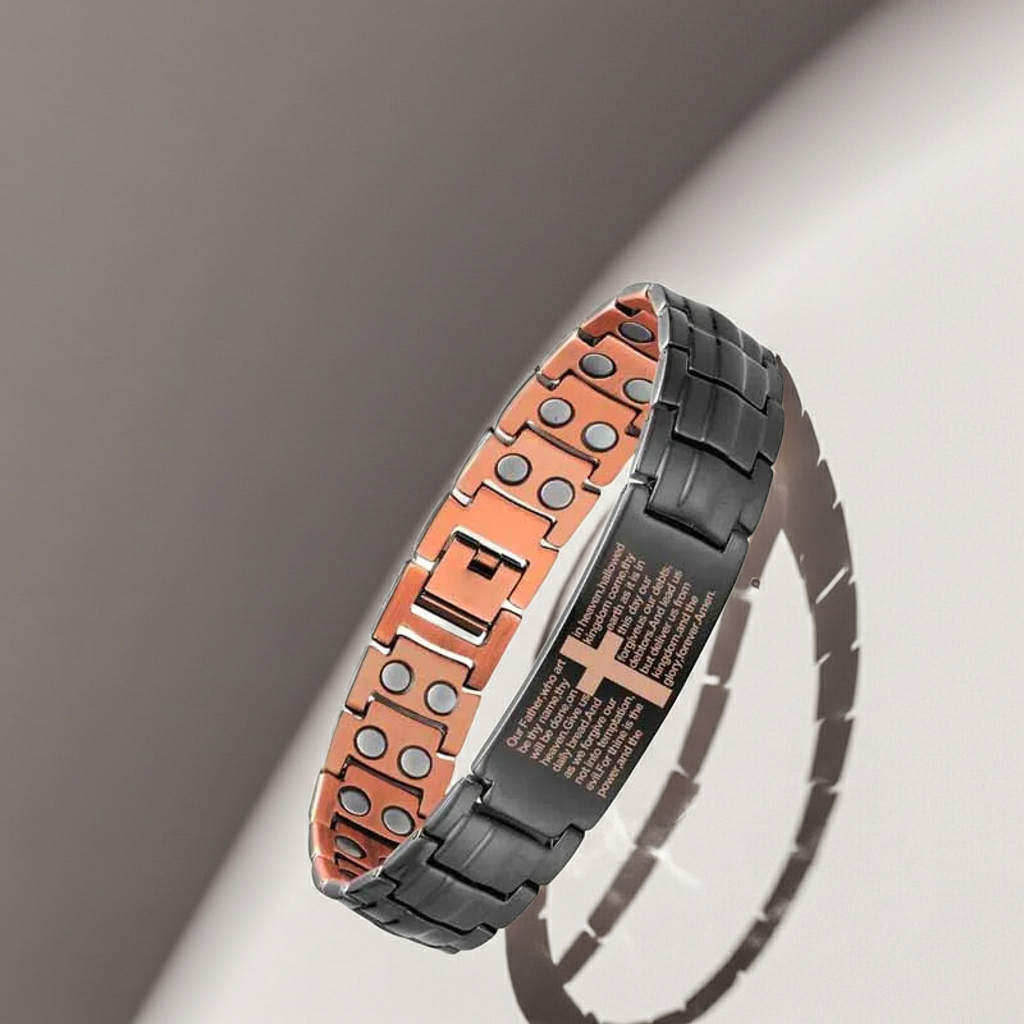 Copper Cross Magnetic Bracelet for Men – Adjustable Black Copper Jewelry