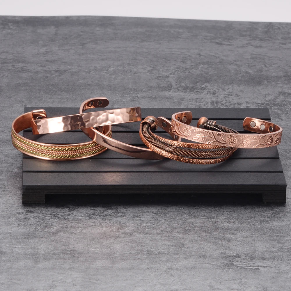 Pure Copper Magnetic Open Cuff Bangle – Vintage Adjustable Bracelet for Men Women