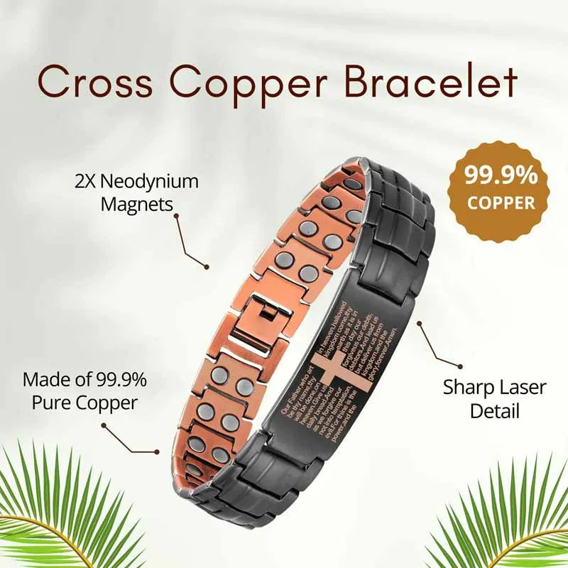 Men's Copper Cross Magnetic Bracelet - Adjustable Black Copper Jewelry