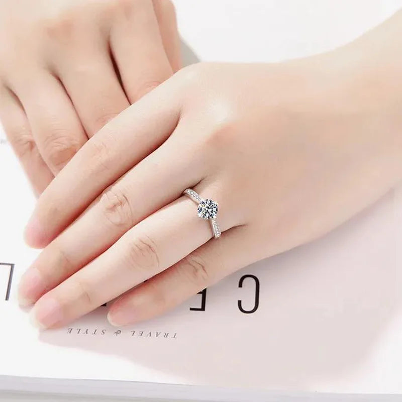 925 Sterling Silver Zircon Adjustable Ring for Women – Elegant Wedding Jewelry Gift