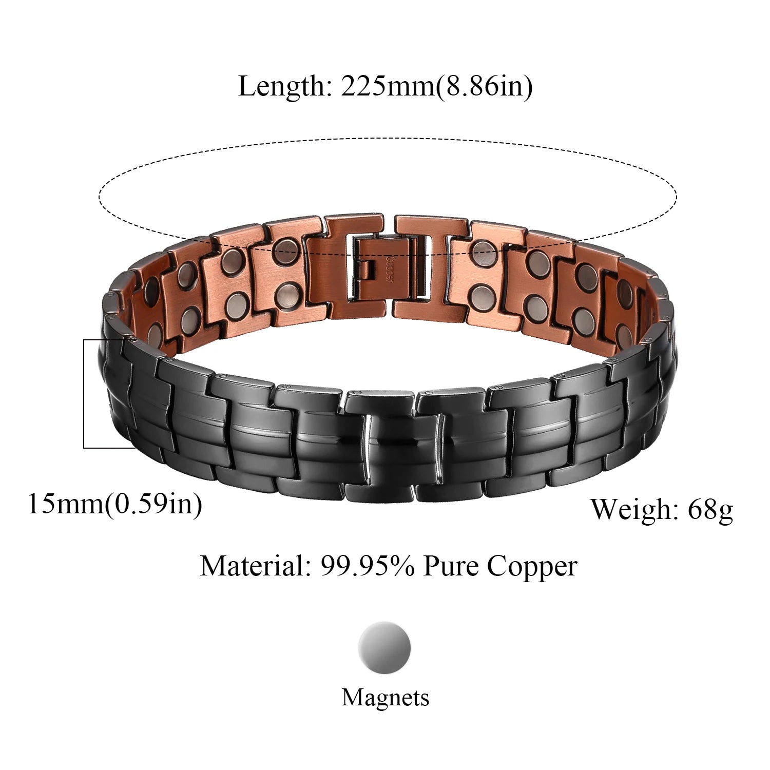 Pure Strength Copper Magnetic Bracelets for Men with Double Row Neodymium Magnets Adjustable Size Healing Bangle Couples Gifts