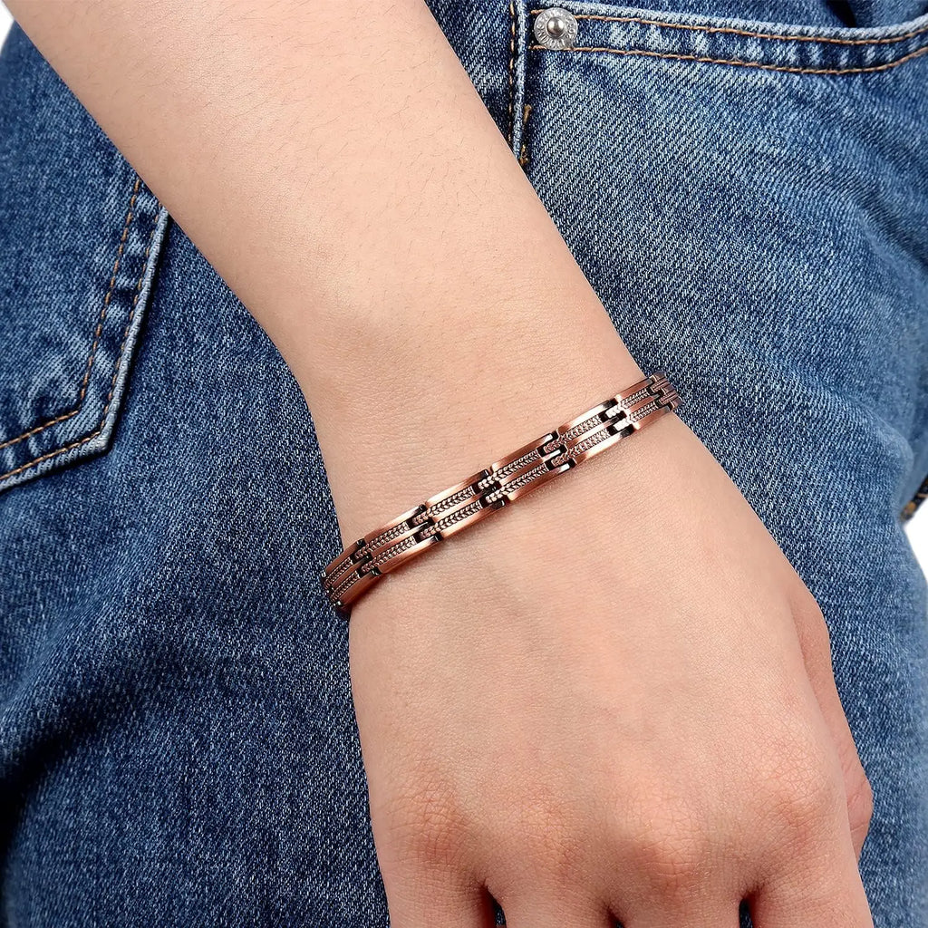 ARADOO Wheat Ear Design Copper Bracelet for Women's Pure Copper Magnetic Adjustable Bracelet Jewelry Gifts