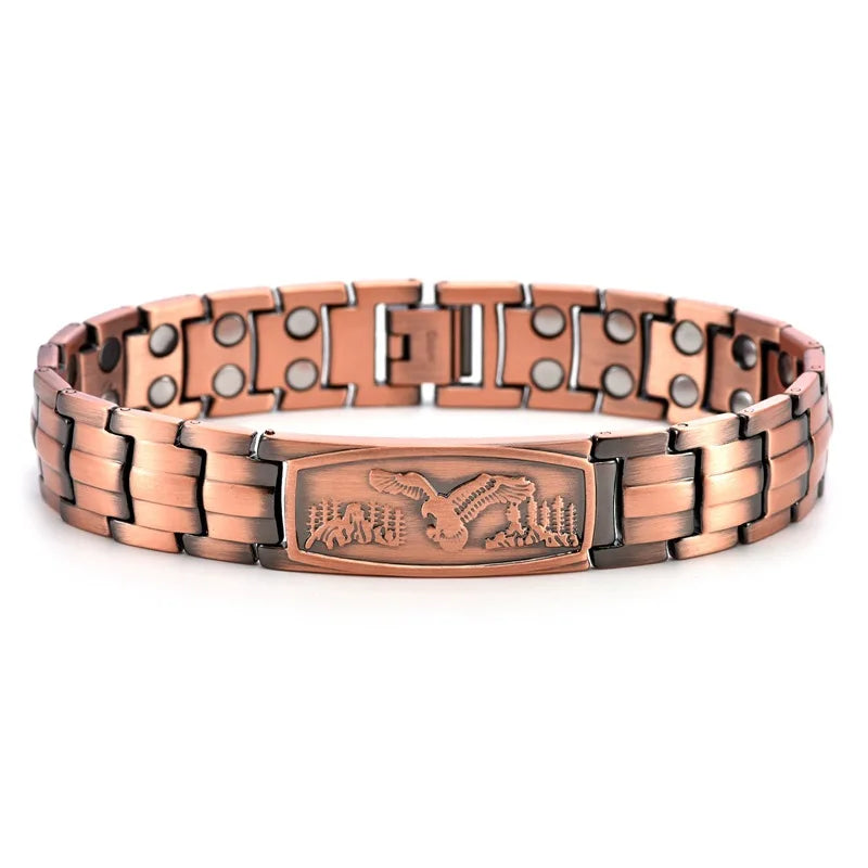 Eagle double row magnetic copper bracelet red copper with curved piece turtle back copper magnetic bracelet