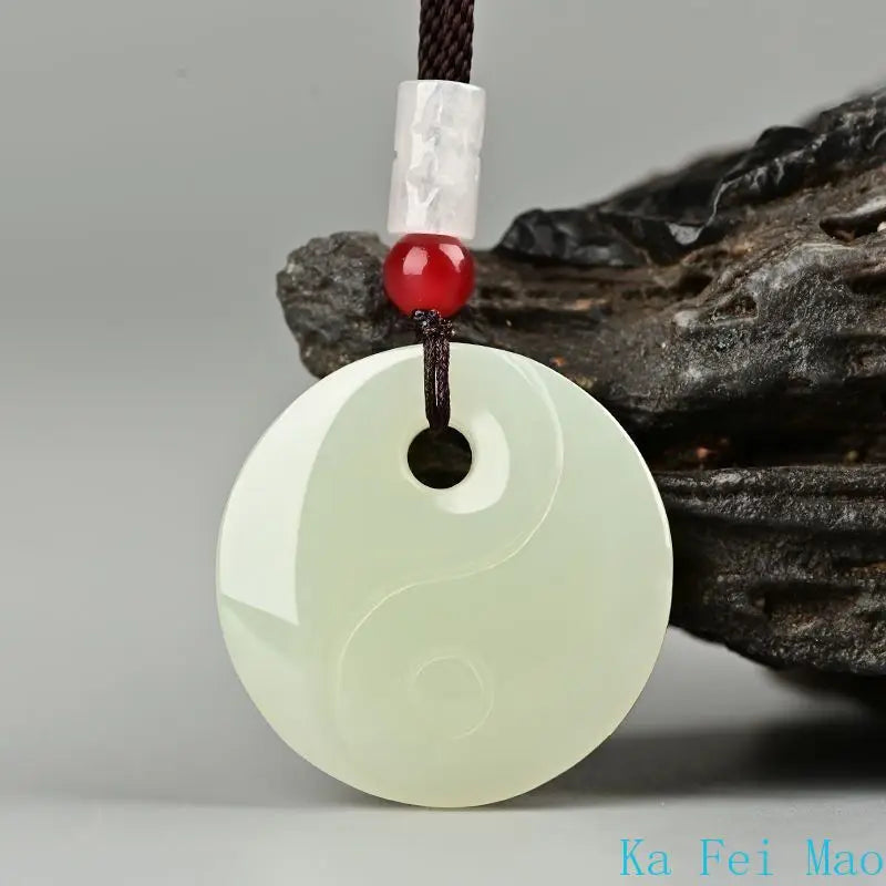 Natural Hotan Jade Tai Chi Bagua Pendant Necklace – Couples Fashion Jewelry