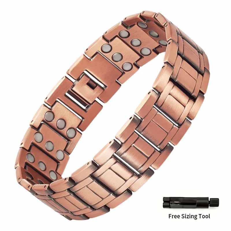 Men's copper magnetic bracelet set with three rows of magnetic chains and disassembly tools. Durable gift with size adjustment t