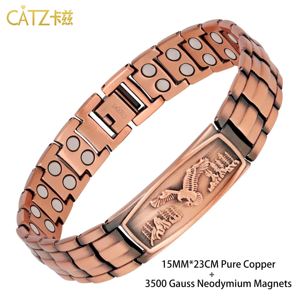 Men's Magnetic Bracelet with 99.99% Pure Copper Jewelry, Magnetic Field Therapy Jewelry and Eagle Pattern