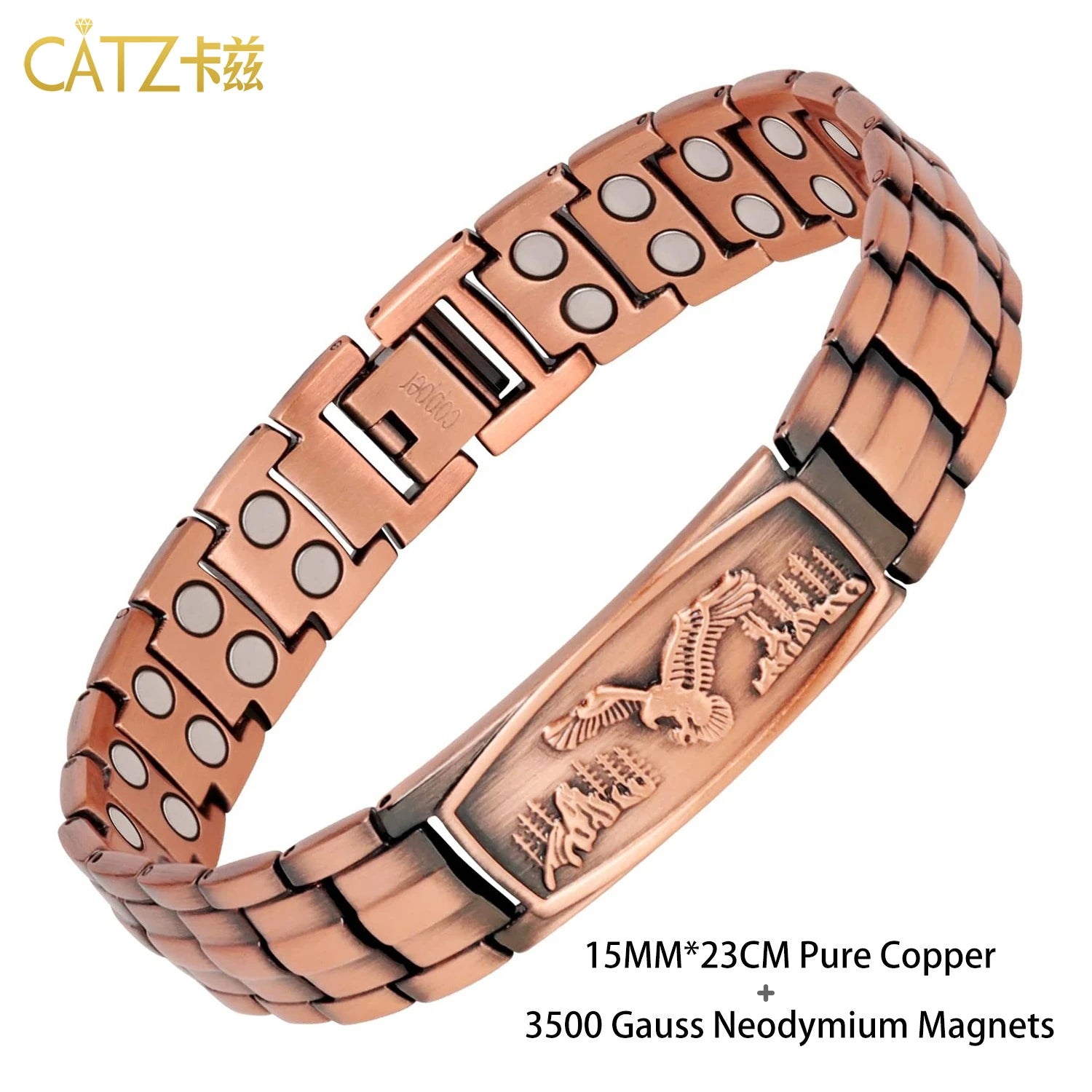 Men's Magnetic Bracelet with 99.99% Pure Copper Jewelry, Magnetic Field Therapy Jewelry and Eagle Pattern