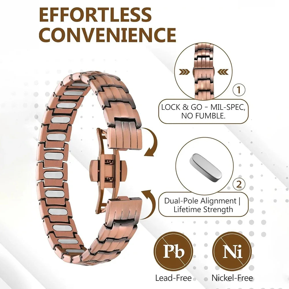 ARADOO Premium Copper Bracelet for Men – Energy Series 5000 Gauss Magnets Multi-Color Titanium Steel Wristband