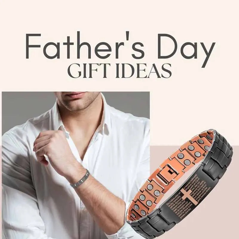 Men's Copper Cross Magnetic Bracelet - Adjustable Black Copper Jewelry