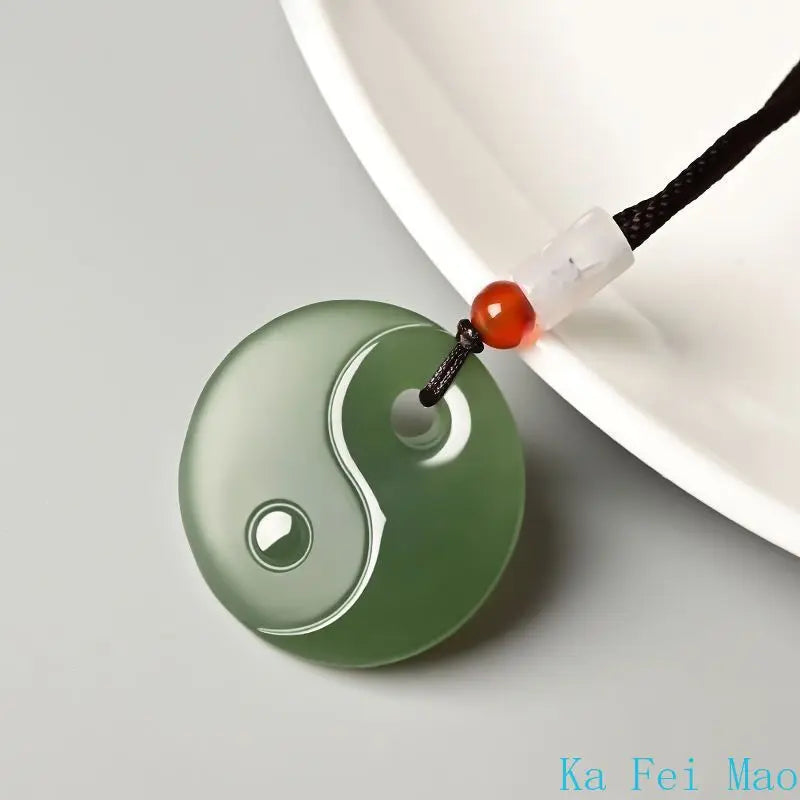 Natural Hotan Jade Tai Chi Bagua Pendant Necklace – Couples Fashion Jewelry