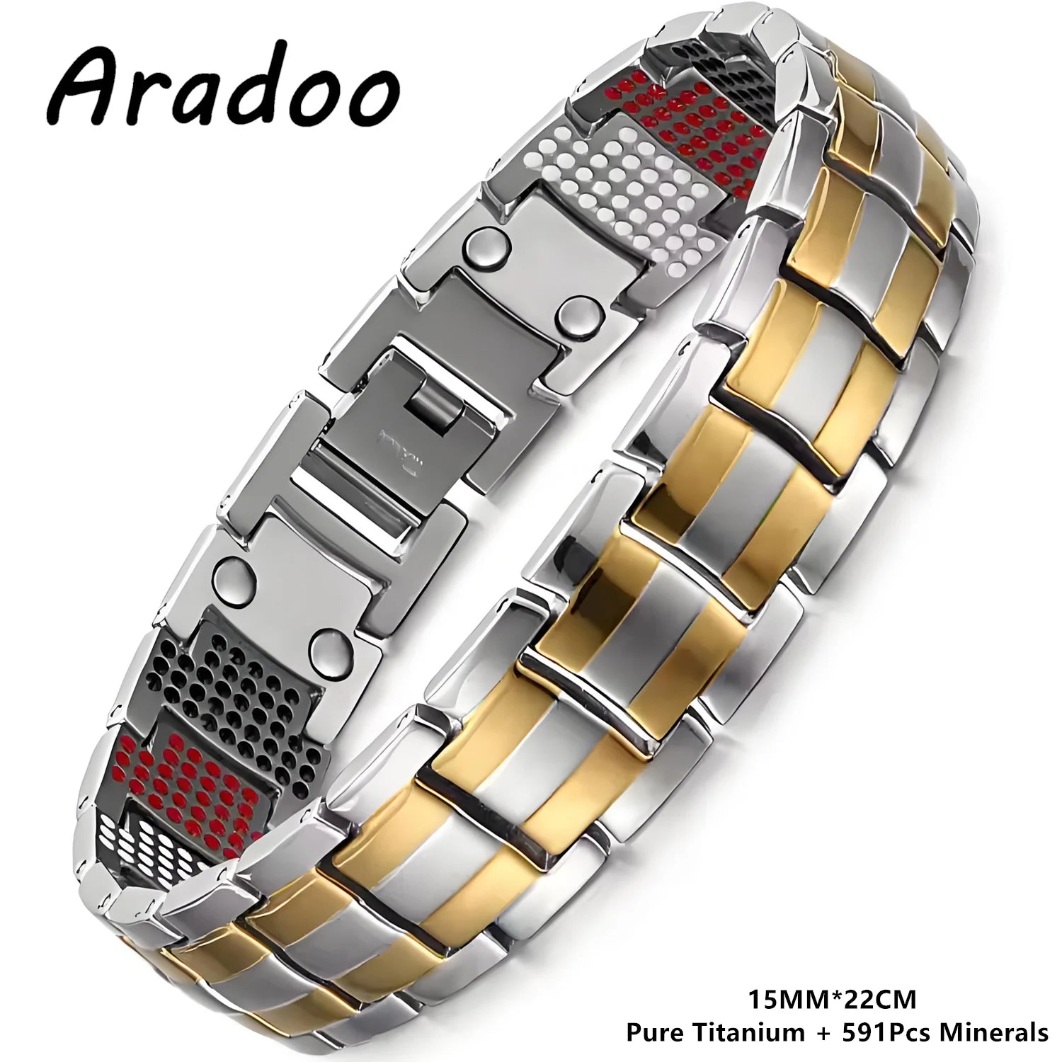 ARADOO Premium Copper Bracelet for Men with Strength 5000 Gauss Magnets Titanium Steel Wristband Jewelry Gifts